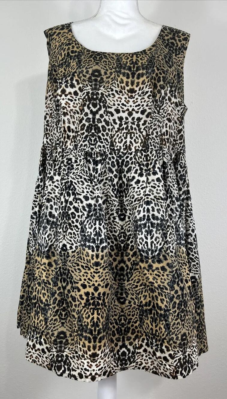 Jessica Simpson Leopard Animal Print Shift Dress Plus 1X Cotton Pockets